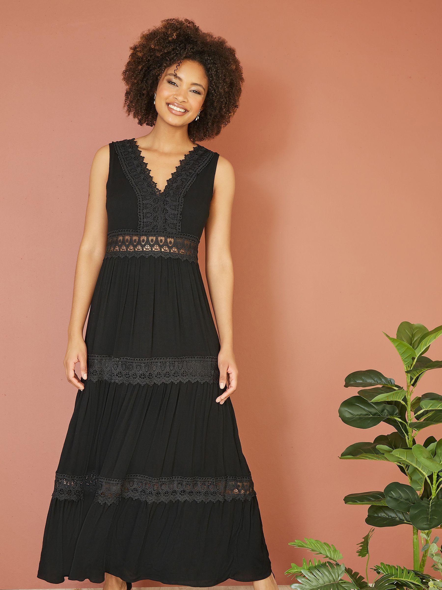 Buy Yumi Black Lace Trim Cotton Midi Sun Dress from Next Luxembourg