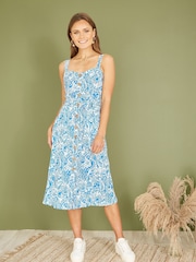 Yumi Blue Paisley Leaf Print Midi Sundress - Image 1 of 5