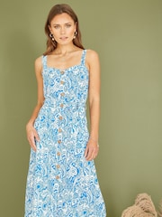 Yumi Blue Paisley Leaf Print Midi Sundress - Image 2 of 5