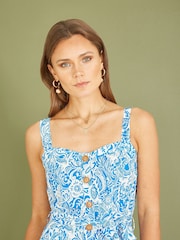 Yumi Blue Paisley Leaf Print Midi Sundress - Image 3 of 5