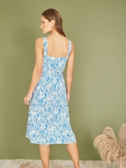 Yumi Blue Paisley Leaf Print Midi Sundress - Image 4 of 5