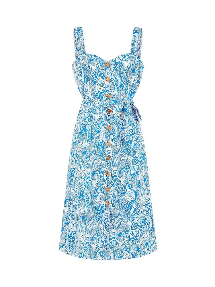 Yumi Blue Paisley Leaf Print Midi Sundress - Image 5 of 5