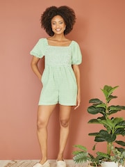 Yumi 100% Cotton Carouri Gingham Mânecă bufantă Combinezon - Imaginea 1 din 5