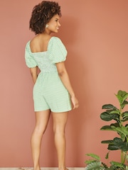 Yumi 100% Cotton Carouri Gingham Mânecă bufantă Combinezon - Imaginea 4 din 5