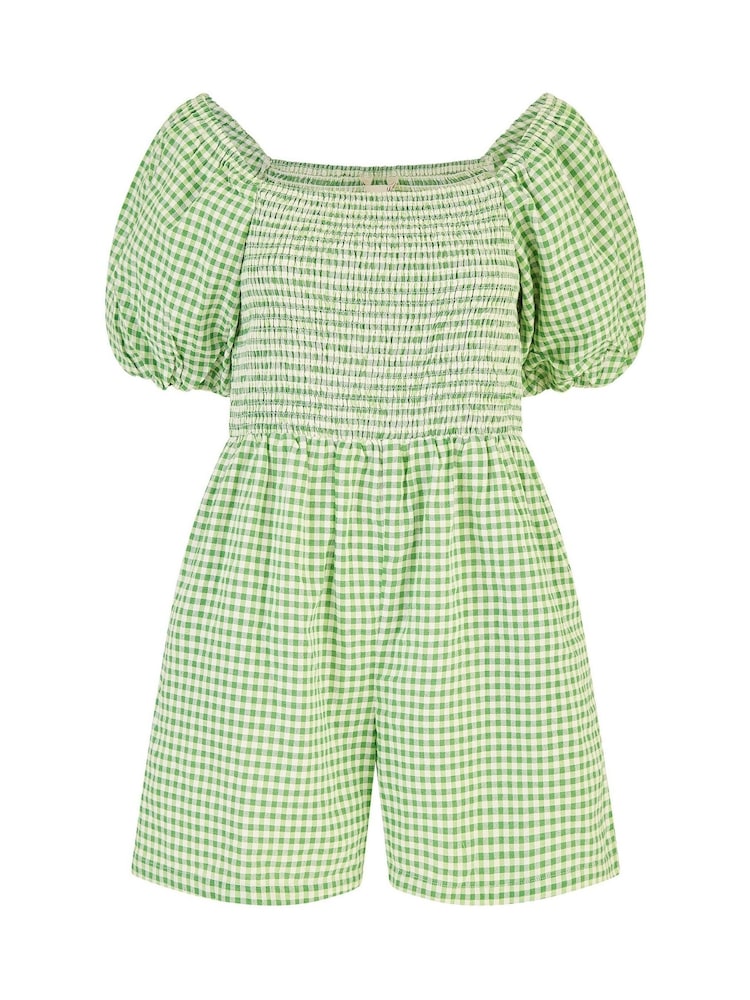 Yumi 100% Cotton Carouri Gingham Mânecă bufantă Combinezon - Imaginea 5 din 5