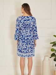 Yumi Blue Ikat Print 3/4 Sleeve Tunic Dress - Image 3 of 4