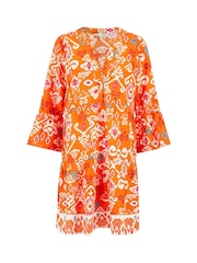 Yumi Orange Ikat Print 3/4 Sleeve Tunic Dress - Image 5 of 5