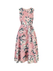 Yumi Pink Watercolour Floral Midi Skater Dress - Image 5 of 5