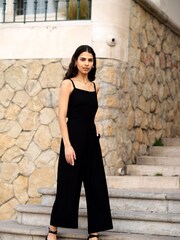 Mela Black Viscose Tie Back Jumpsuit With Pockets - Image 1 of 5