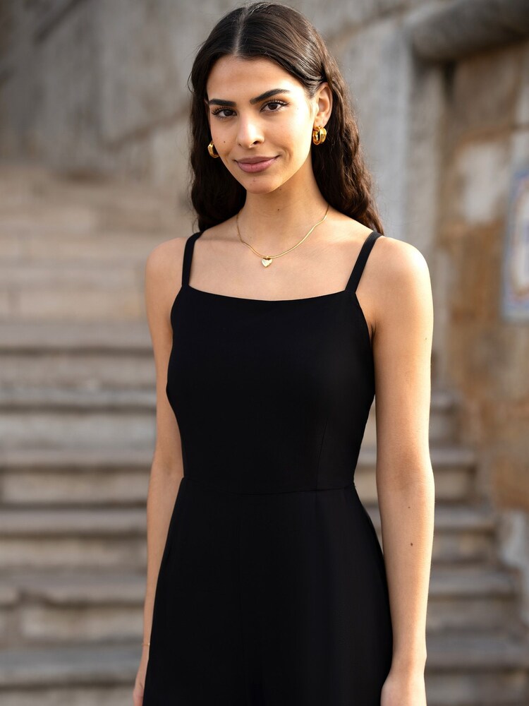 Mela Black Viscose Tie Back Jumpsuit With Pockets - Image 2 of 5