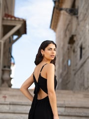 Mela Black Viscose Tie Back Jumpsuit With Pockets - Image 3 of 5