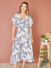 Mela White Ruched Waist Kimono Midi Dress - Image 1 of 5