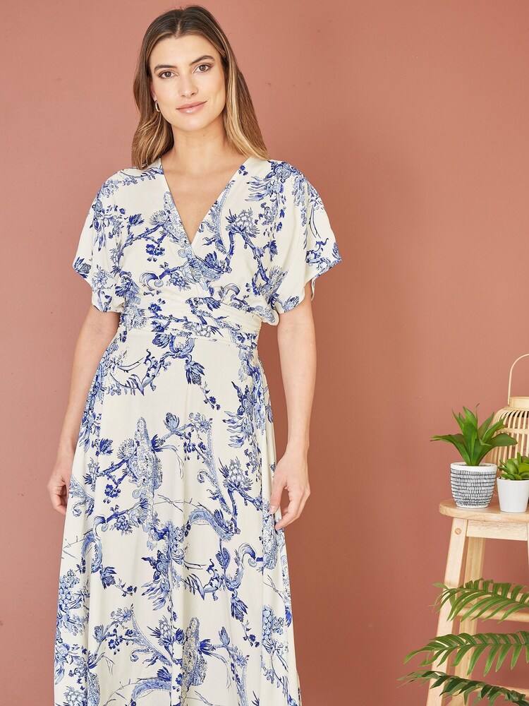 Mela White Ruched Waist Kimono Midi Dress - Image 2 of 5