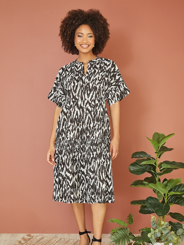 Yumi Black 100% Cotton Animal Print Tiered Tunic Dress - Image 1 of 4