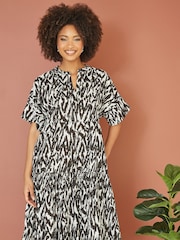 Yumi Black 100% Cotton Animal Print Tiered Tunic Dress - Image 2 of 4