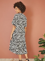 Yumi Black 100% Cotton Animal Print Tiered Tunic Dress - Image 3 of 4