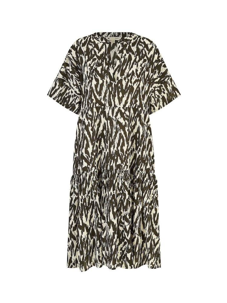 Yumi Black 100% Cotton Animal Print Tiered Tunic Dress - Image 4 of 4