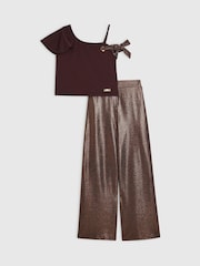River Island Brown Metallic Asymmetric Top &  Trouser Set - Image 1 of 5