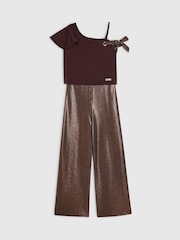 River Island Brown Metallic Asymmetric Top &  Trouser Set - Image 3 of 5