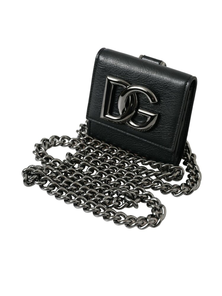 Dolce & Gabbana Mens Leather Black Wallet with Chain Strap and Logo Detailing - Image 1 of 6