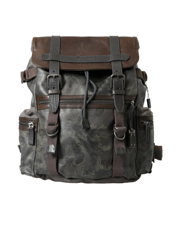 Dolce & Gabbana Green Canvas Leather Backpack with Buckle Closure and Silver Detailing - Image 1 of 6