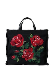 Dolce & Gabbana Floral Embroidered Tote Black Bag with Gold Metal Detailing - Image 1 of 6