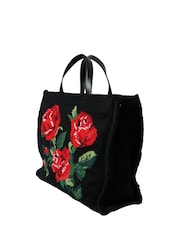 Dolce & Gabbana Floral Embroidered Tote Black Bag with Gold Metal Detailing - Image 2 of 6