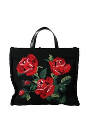 Dolce & Gabbana Floral Embroidered Tote Black Bag with Gold Metal Detailing - Image 3 of 6