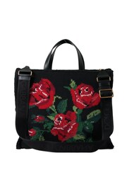 Dolce & Gabbana Floral Embroidered Tote Black Bag with Gold Metal Detailing - Image 5 of 6