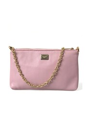Dolce & Gabbana Pink Leather Chain Handle Floral Embroidered Clutch - Image 1 of 6