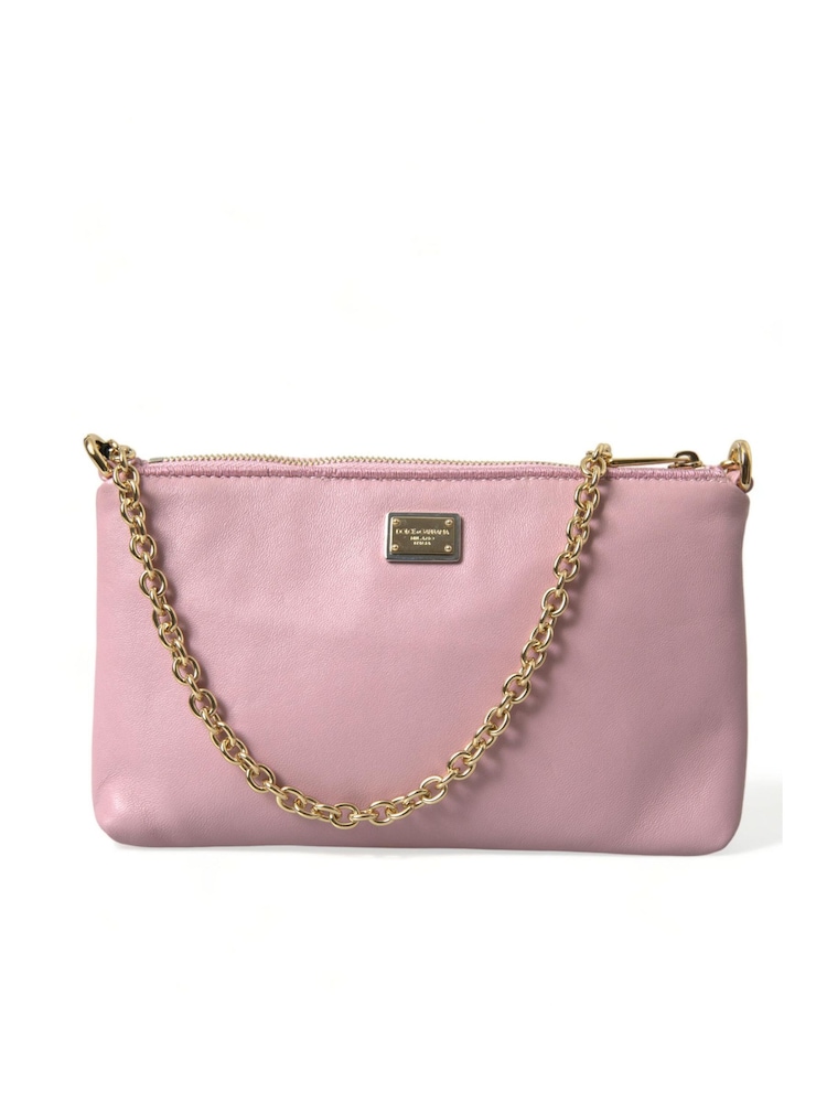 Dolce & Gabbana Pink Leather Chain Handle Floral Embroidered Clutch - Image 1 of 6