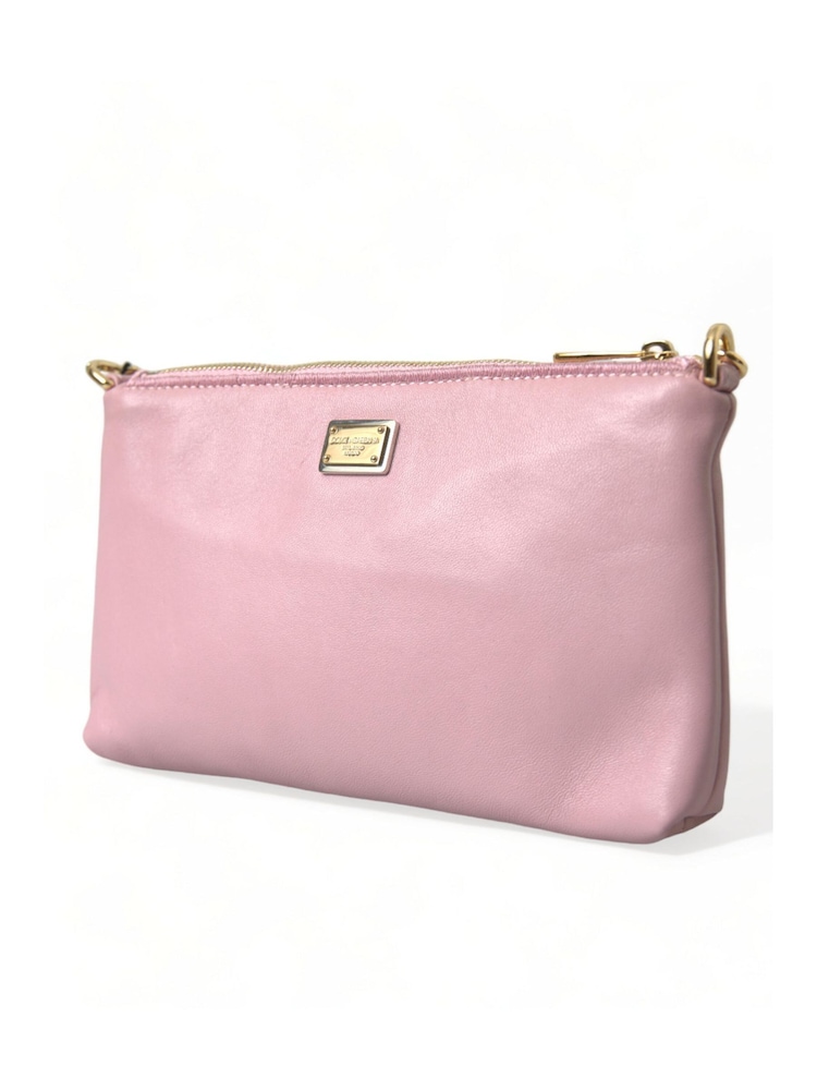 Dolce & Gabbana Pink Leather Chain Handle Floral Embroidered Clutch - Image 2 of 6
