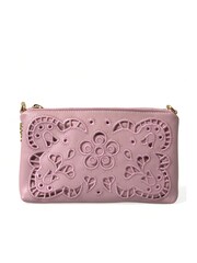 Dolce & Gabbana Pink Leather Chain Handle Floral Embroidered Clutch - Image 3 of 6