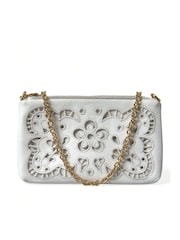 Dolce & Gabbana Leather Embroidered Crossbody White Bag with Gold Tone Chain Handle - Image 1 of 6