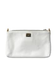 Dolce & Gabbana Leather Embroidered Crossbody White Bag with Gold Tone Chain Handle - Image 3 of 6
