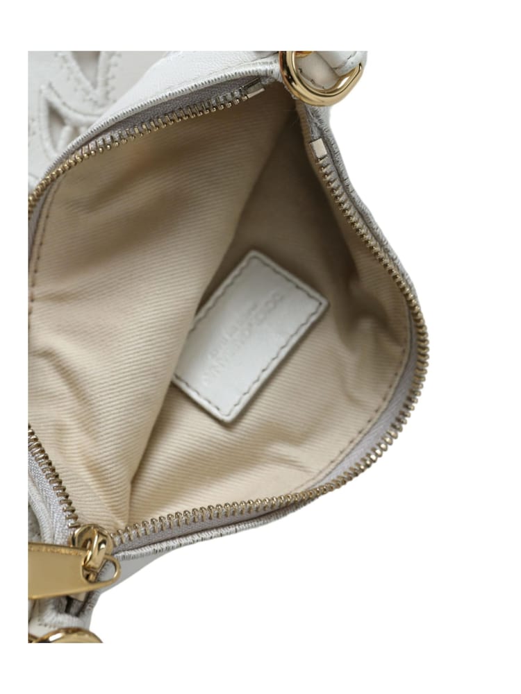 Dolce & Gabbana Leather Embroidered Crossbody White Bag with Gold Tone Chain Handle - Image 6 of 6