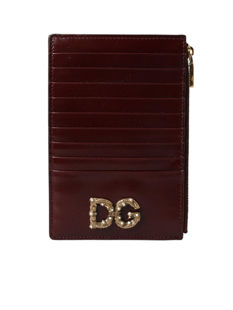 Dolce & Gabbana Natural Leather Card Holder with Zipper Closure and Logo Detail - Image 1 of 6