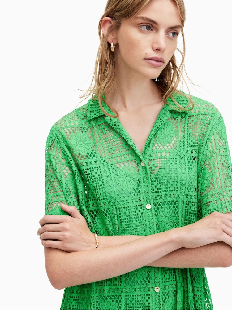 AllSaints Green Athea Crochet Dress - Image 2 of 7