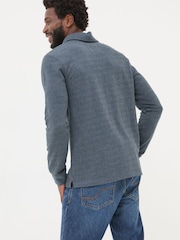 FatFace Navy Herringbone Long Sleeve Polo Shirt - Image 2 of 8