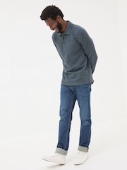 FatFace Navy Herringbone Long Sleeve Polo Shirt - Image 3 of 8