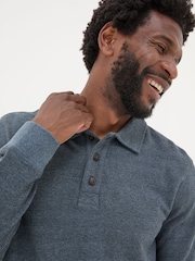 FatFace Navy Herringbone Long Sleeve Polo Shirt - Image 6 of 8