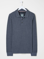 FatFace Navy Herringbone Long Sleeve Polo Shirt - Image 7 of 8