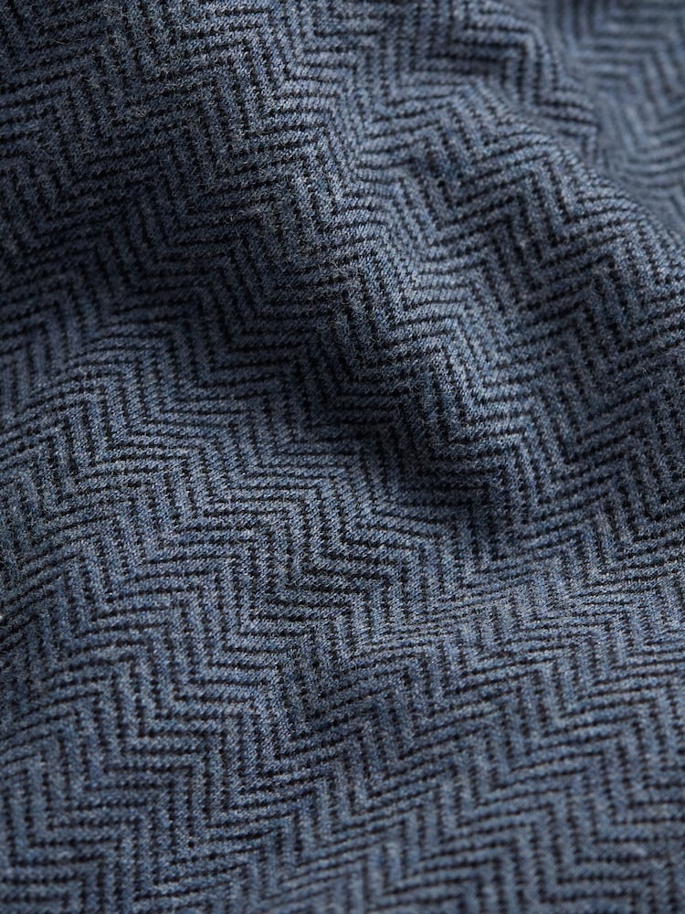 FatFace Navy Herringbone Long Sleeve Polo Shirt - Image 8 of 8
