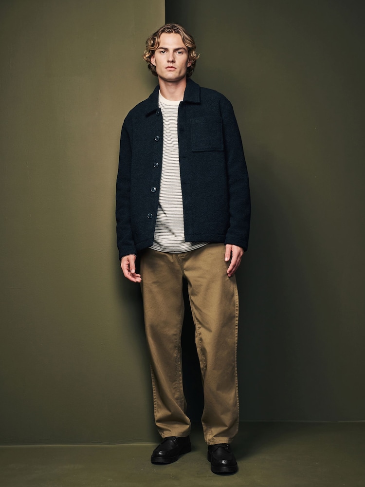 Black Regular Fit Regular Fit Borg Fleece Shacket - Image 2 of 8