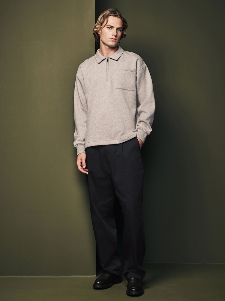 Ecru Natural Jersey Cotton Rich Quarter Zip Sweatshirt - Image 2 of 7
