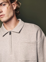Ecru Natural Jersey Cotton Rich Quarter Zip Sweatshirt - Image 4 of 7