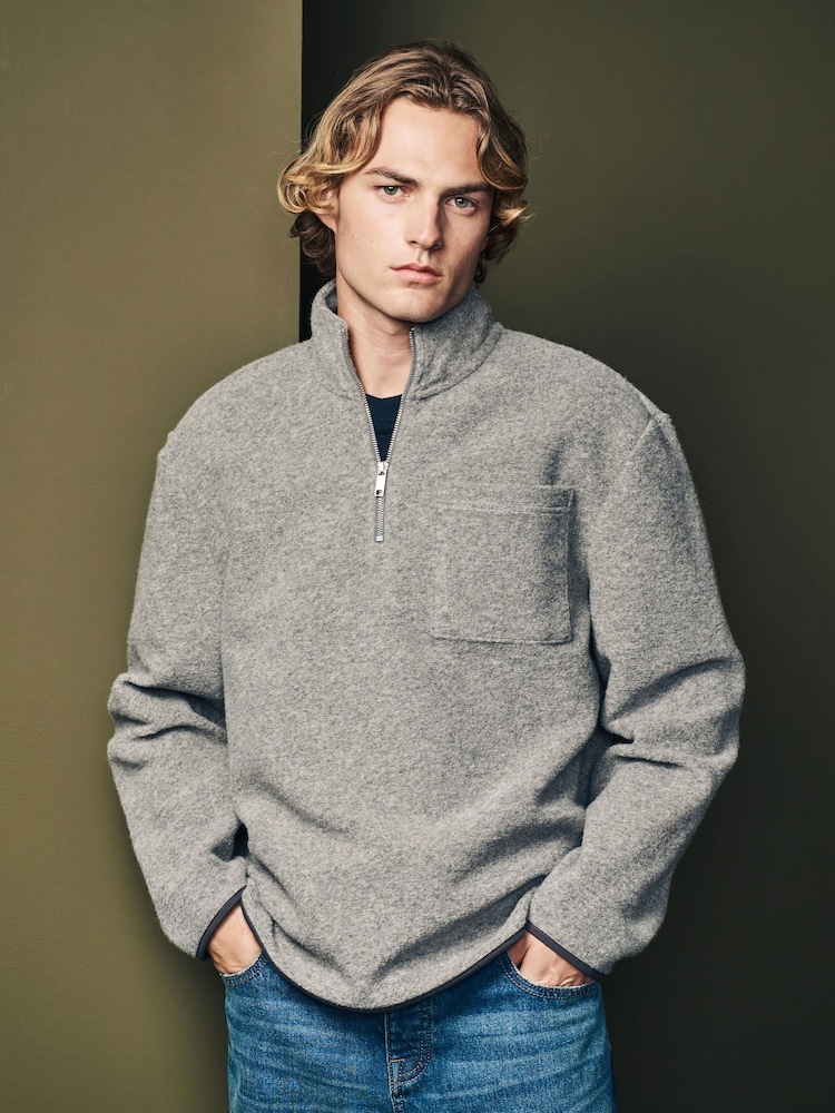 Grau - Sweatshirt mit Reißverschluss aus Wollmischung - Image 2 of 7