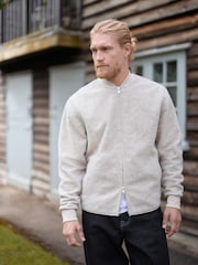 Ecru Wool Blend Fleece Bomber Jacket - Image 1 of 11