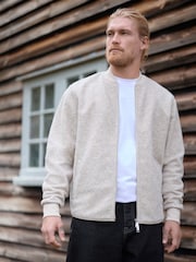 Ecru Wool Blend Fleece Bomber Jacket - Image 2 of 11