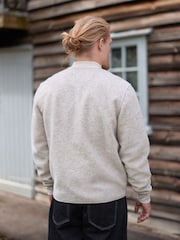 Ecru Wool Blend Fleece Bomber Jacket - Image 3 of 11